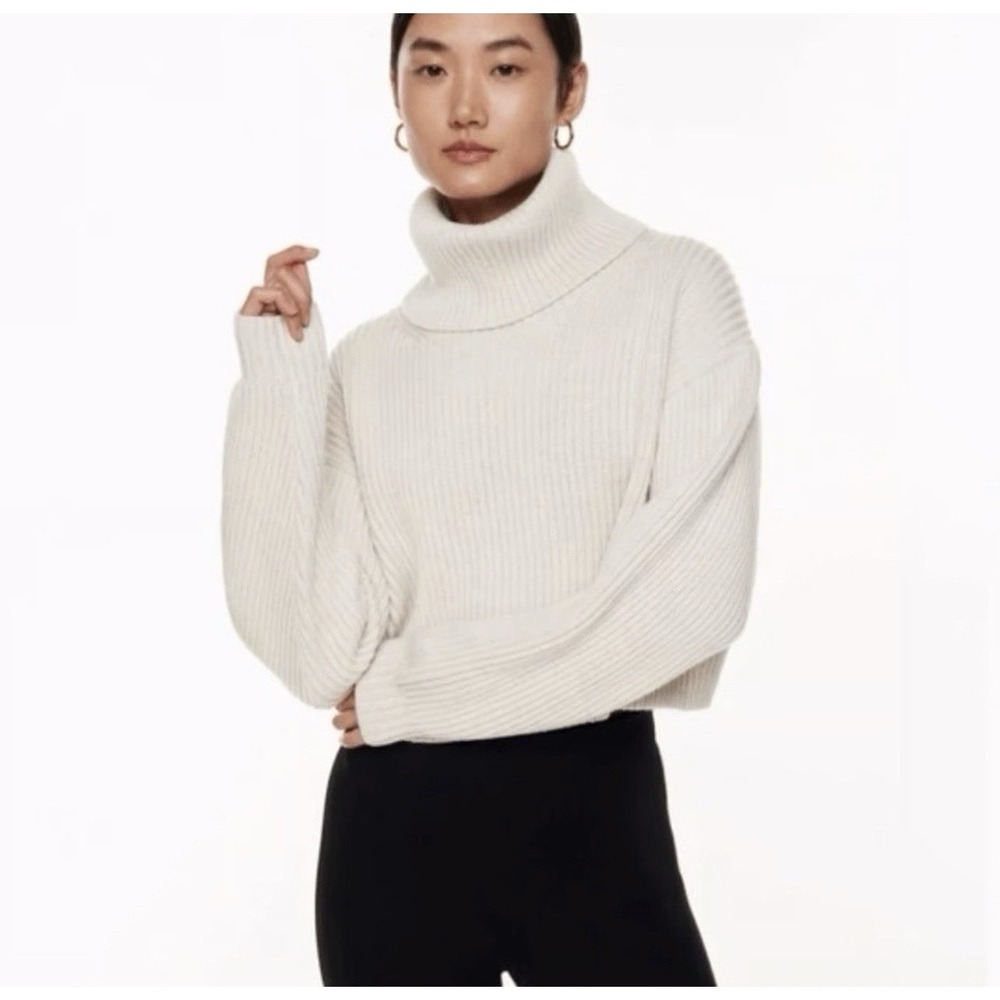 Aritzia Babaton Guell 100% Merino Wool Cropped Turtleneck Sweater S Cream